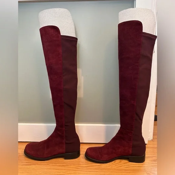 Genuine Stuart Weitzman 5050 Burgundy Over-the-Knee Boots 7 M - Picture 2 of 9